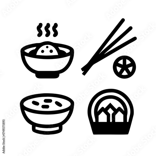 Asian food icons showcasing traditional cuisine
