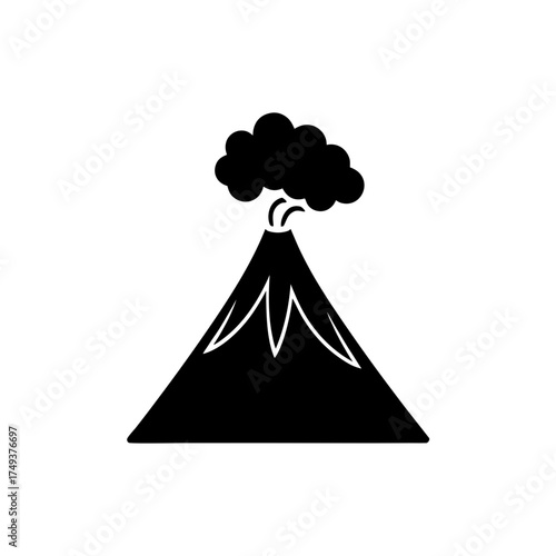 Volcano with smoke coming out top silhouette