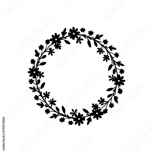 Floral wreath with leaves design silhouette