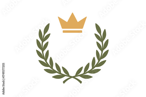 Golden royal crown above an olive green laurel wreath symbolizing victory and success