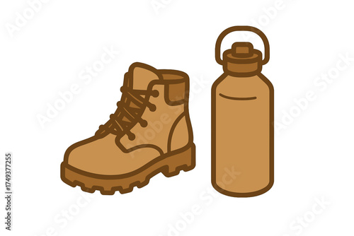 Sturdy hiking boot and reusable water canteen, essential gear for outdoor adventures