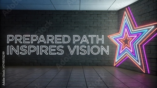 Neon Star Design with Inspiring Words in Modern Indoor Space