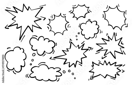 Vector illustration. Hand drawn comic black frames, doodle speech bubles.