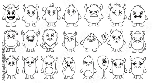 Collection of Cute and Scary Cartoon Monsters.