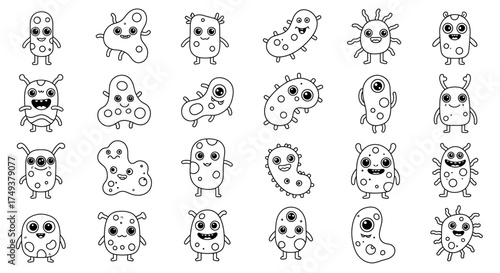 Collection of Cute Cartoon Bacteria and Microbes.
