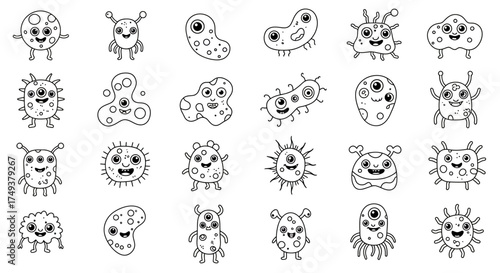 Cute Cartoon Bacteria and Viruses Collection.