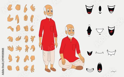 Indian man cartoon character. moral stories for the best cartoon character side view.