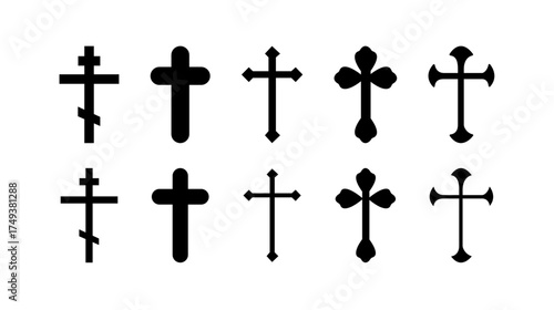 Christian cross set. Abstract religious cross icon collection. Set of cross icons for religion. Cross shape collection
