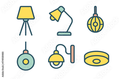 Stylized electric light fixtures collection including floor and desk lamps