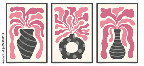 A set of postcards with floral motifs. Contemporary tapestries with flowers and plants. 