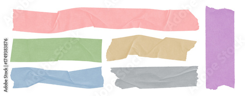 Torn Wrinkled Colorful Masking Tape Strips Collection Isolated Adhesive Washi Tape Design Elements and Scrapbook Decals