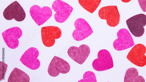 pattern of paper hearts on a white background