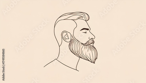 Minimalist Line Art Portrait of a Bearded Man with Stylish Haircut.