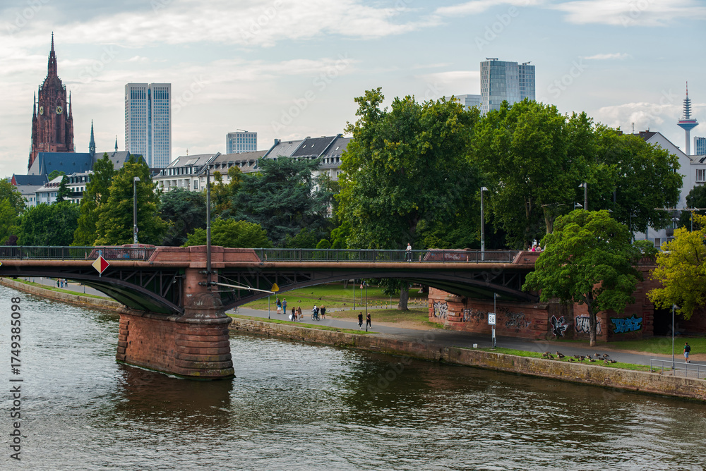 Obraz premium View from the Bridge of the Main River and Riverside Area in Frankfurt am Main