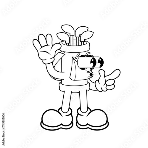 Retro character design of suprised golf bag outline