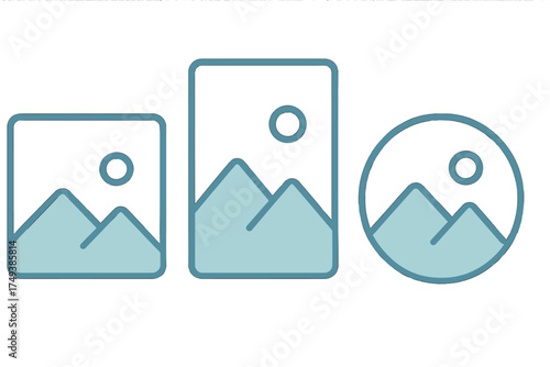 Three image placeholder icons for gallery and media files in square, portrait, and circular shapes