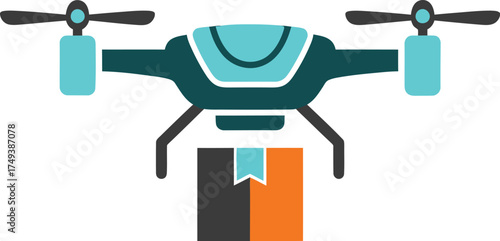 Drone delivering package in the sky modern technology concept.