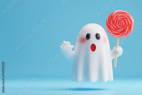 Halloween background with decorative ghost toy.	 