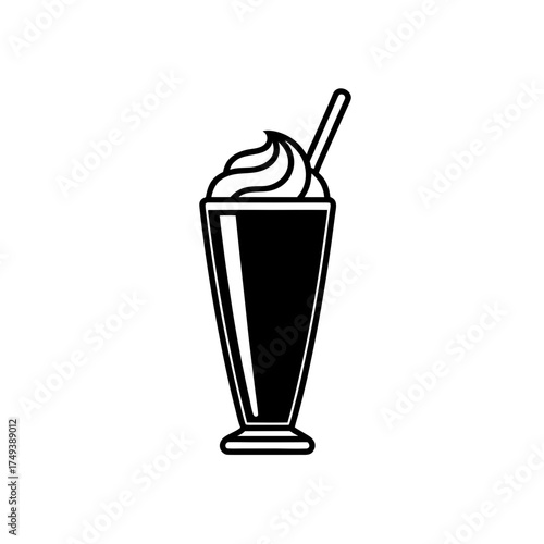 Milkshake with whipped cream on transparent background