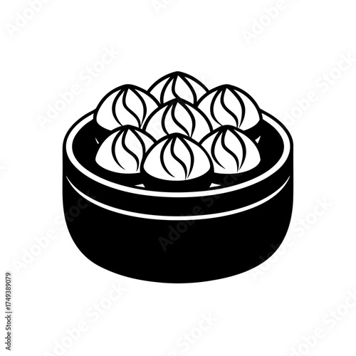 Dumplings in a bamboo steamer on transparent background