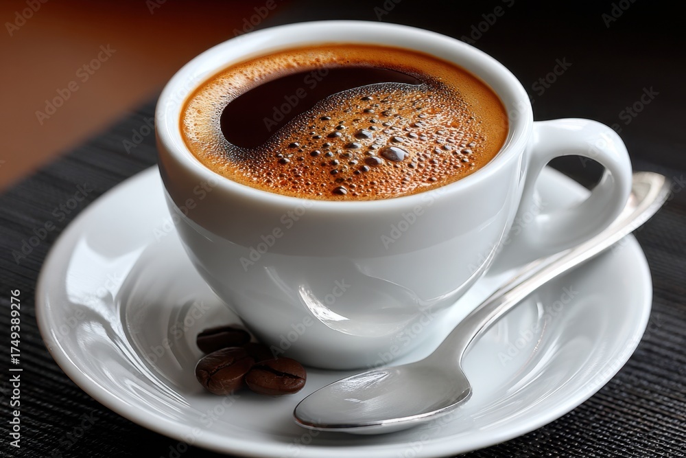 Fototapeta premium Freshly Brewed Coffee in a White Cup