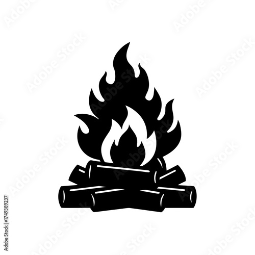 Campfire with burning logs icon on transparent background