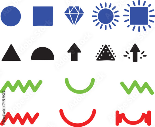 geometric shapes set with circle square triangle and line icons on white background