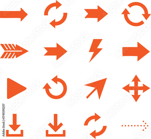 arrow icons set on white background, simple direction arrows collection