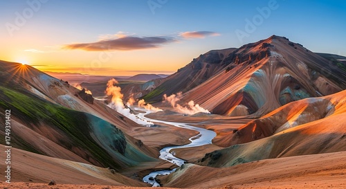 Icelandic Highlands at Sunset - A Colorful Landscape of Landmannalaugar.