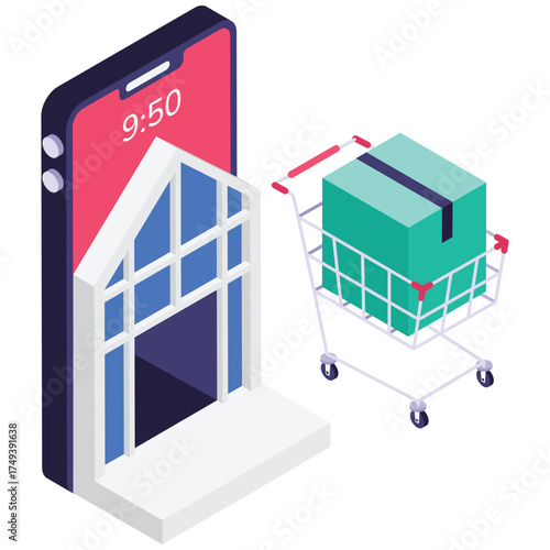 Customer purchasing products through e-commerce website illustration