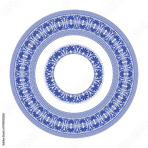 Decorative round plate with blue indian ornament floral design. Plate with round ornament. Indian ornamental round plate. Pattern frame for round surface, textile, embroidery, ceramic, porcelain