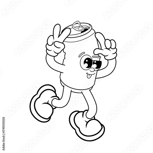 Retro character design of cute beverage can outline