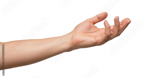 Quadro su tela Isolated human arm and hand reaching upward, offering, giving or begging with ha