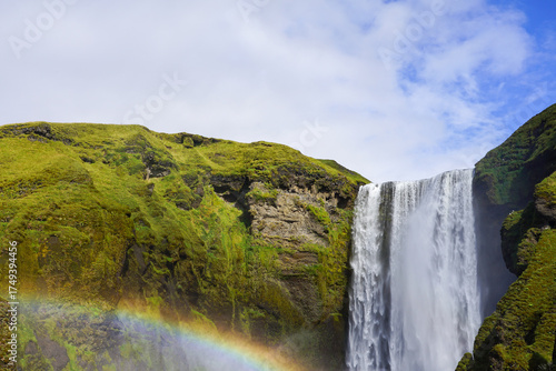 waterfall in iceland with rainbow