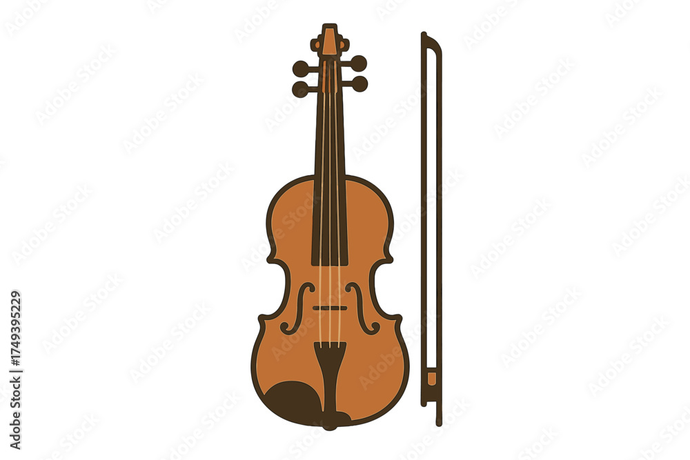 Fototapeta premium Classic wooden violin and bow string musical instrument isolated on white