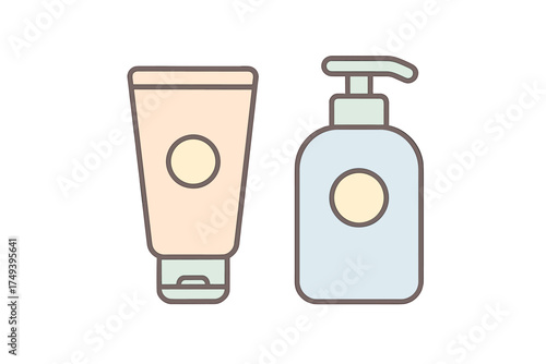 Minimalist pastel cosmetic containers set with cream tube and soap pump bottle
