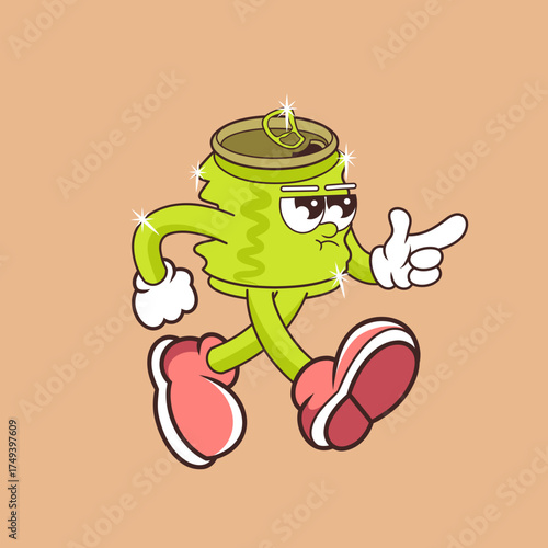 Retro character design of angry beverage can