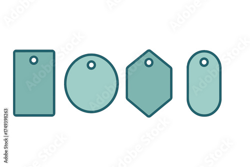 Set of four blank price tags or labels in various geometric shapes for retail and marketing design