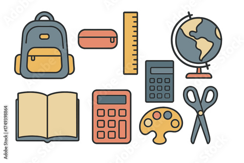 Colorful assortment of school supplies and essential learning tools