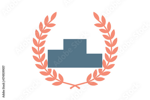 Stylized winner podium stand surrounded by a decorative laurel wreath icon