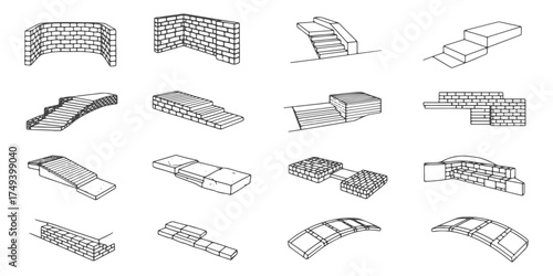 CAD Drawings. Set of natural stone and rock layout assets in HD vector with thick clean lines. Includes boulders, stone circles, stacked stones, gravel paths etc. Vector illustration.