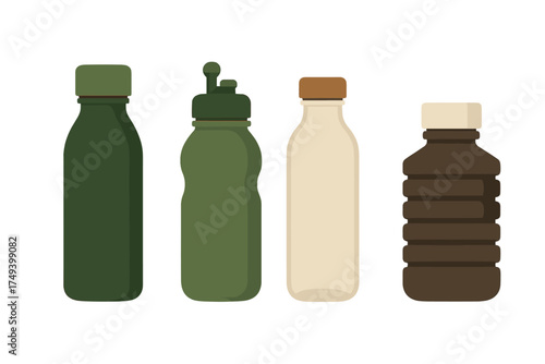 Set of different reusable water bottles including sports, collapsible, and standard designs