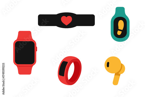 Modern wearable technology devices collection for fitness and health monitoring