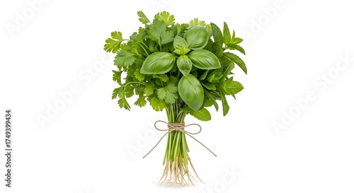 Fresh Herb Bouquet - Cilantro, Basil, and Mint Tied with Twine.