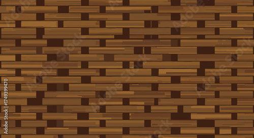 Seamless brown woven texture of overlapping wooden strips on a dark background