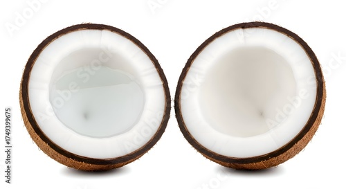 Halved Coconut on White Background - Tropical Fruit.