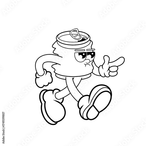 Retro character design of angry beverage can outline