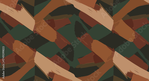 Seamless pattern of abstract overlapping broad brushstrokes in earthy tones