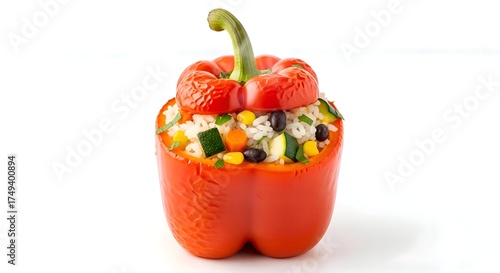 Stuffed Red Bell Pepper with Rice and Vegetables.