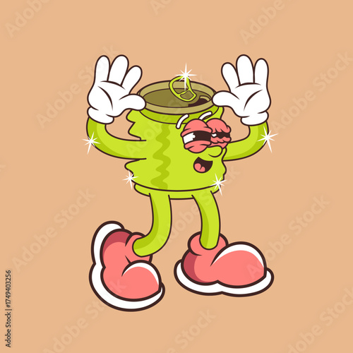 Retro character design of beverage can surrender